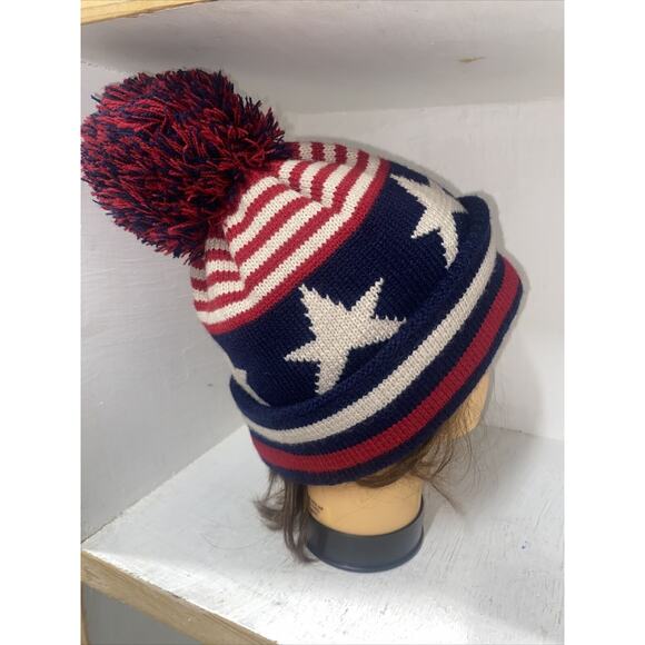 Pugs Flag Patriotic Cuffed Knit Beanie With Pom Hat Size One Size - Picture 3 of 7